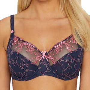 NWT Pour Moi Imogen Rose Sexy Lace Underwire Bra Sirens in Colors Navy/Pink